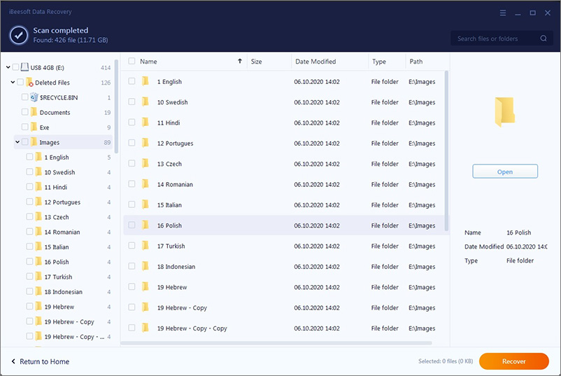 restore data from USB with iBeeSoft