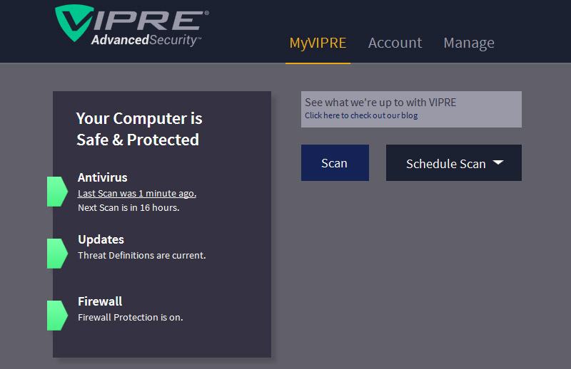 vipre advanced security not updating