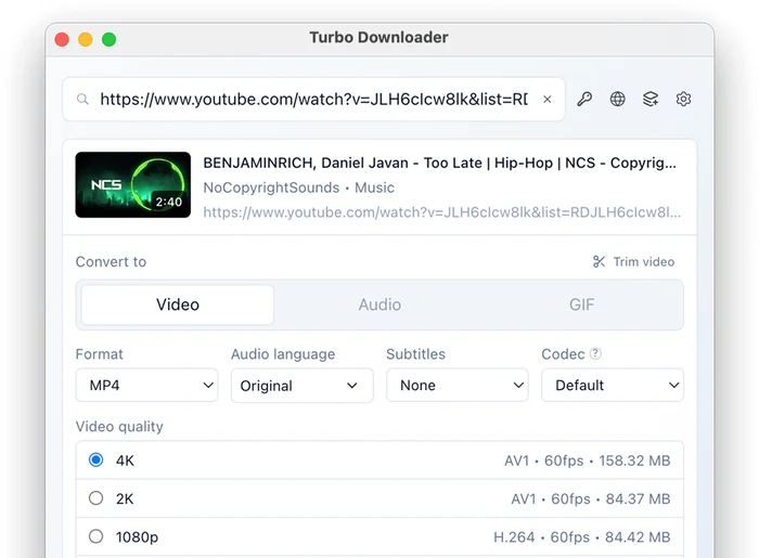 Turbo Downloader Vimeo download settings