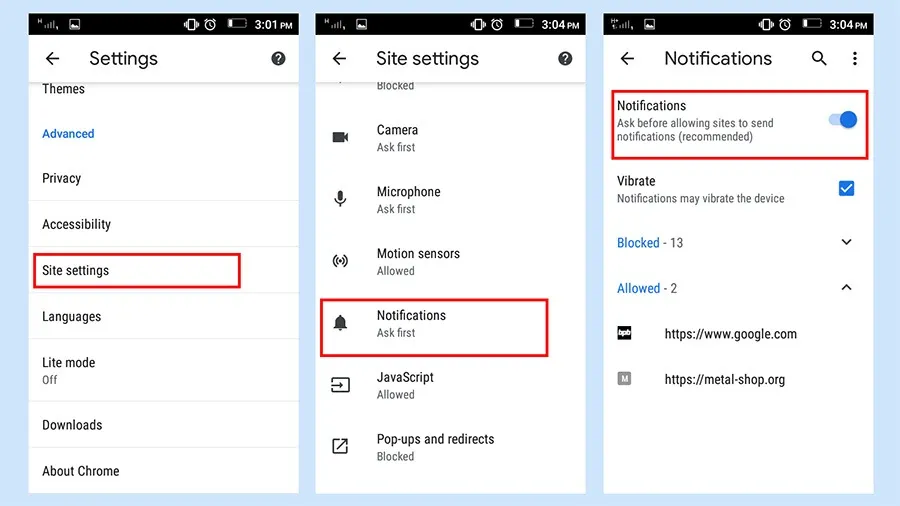 block website notifications