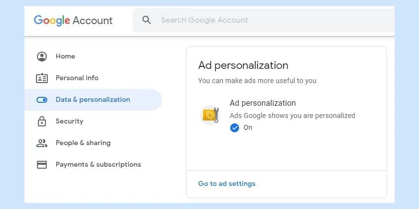 Ad personalization Google account