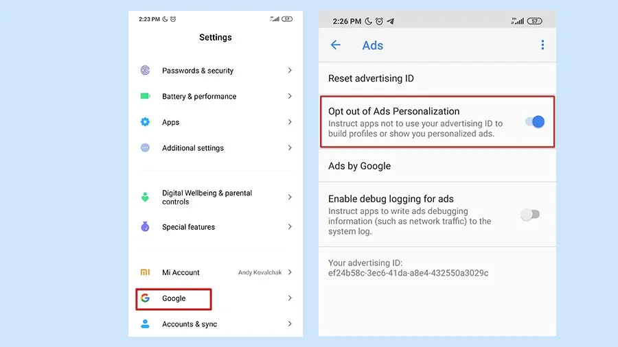 ads personalization Android