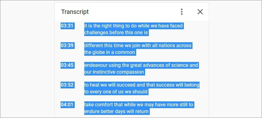 youtube subs transcript