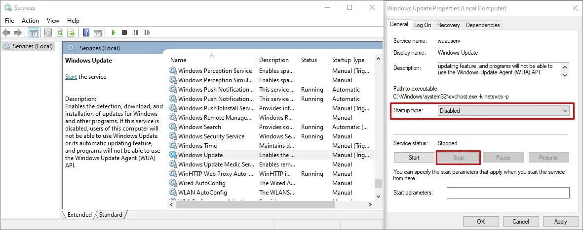 disable Windows Update