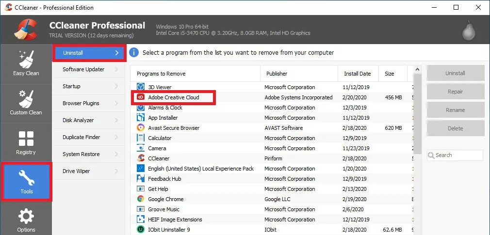 Ccleaner as uninstaller