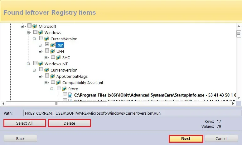 remove obsolete registry entries