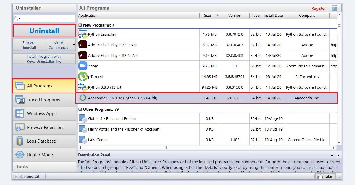 uninstall Anaconda with Revo