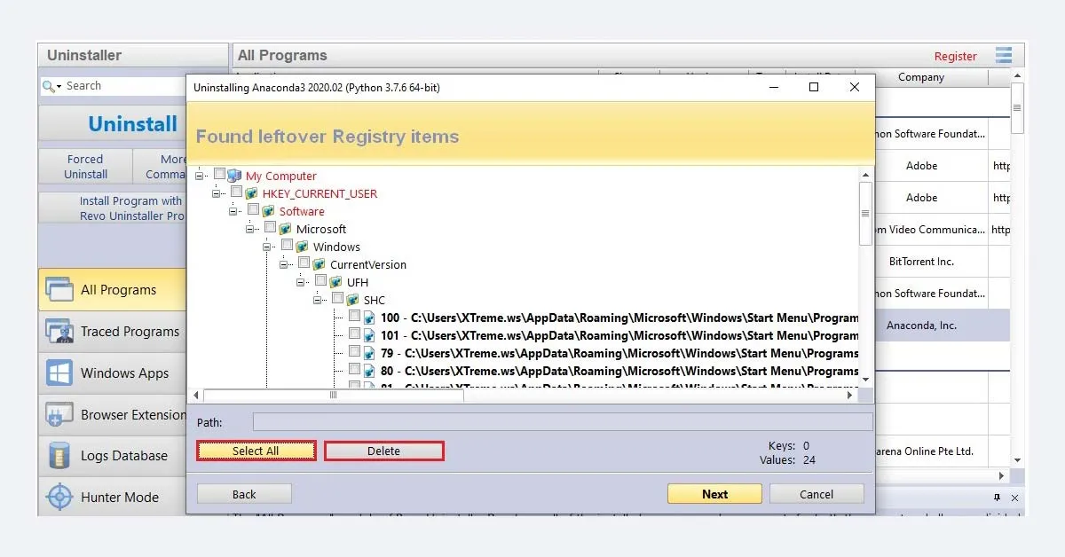 how to remove Anaconda with Revo