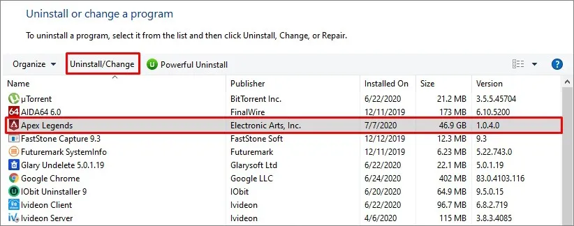 remove Apex Legends on Windows