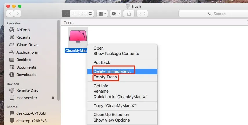 Choose to Delete Immediately macOS