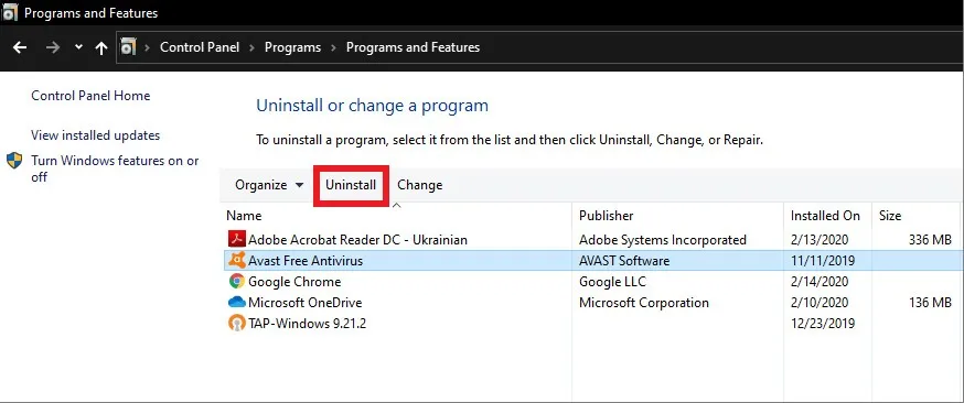 delete Avast from Windows