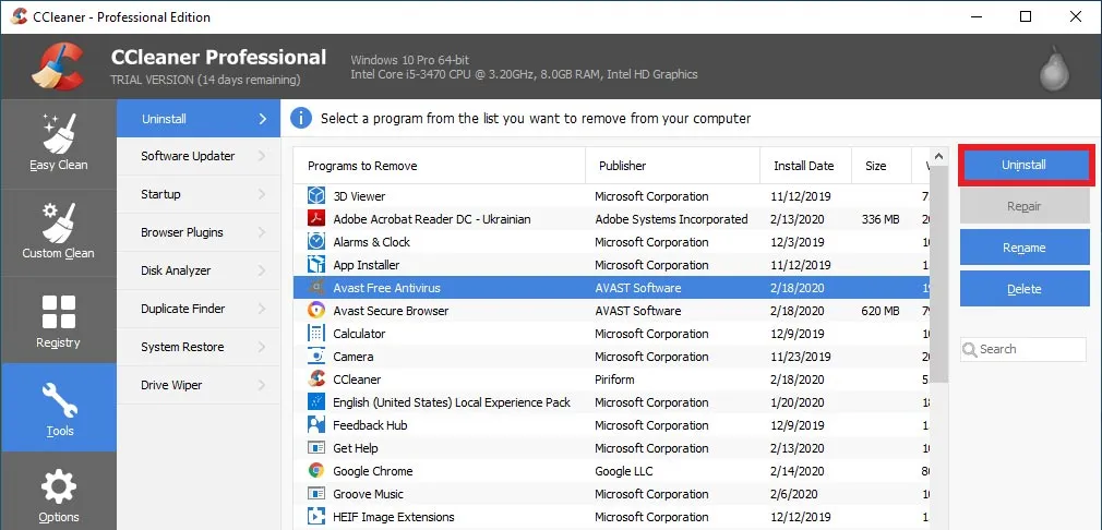 Ccleaner uninstaller
