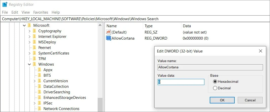 remove Cortana on Windows 10