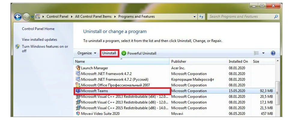 uninstall Microsoft Teams