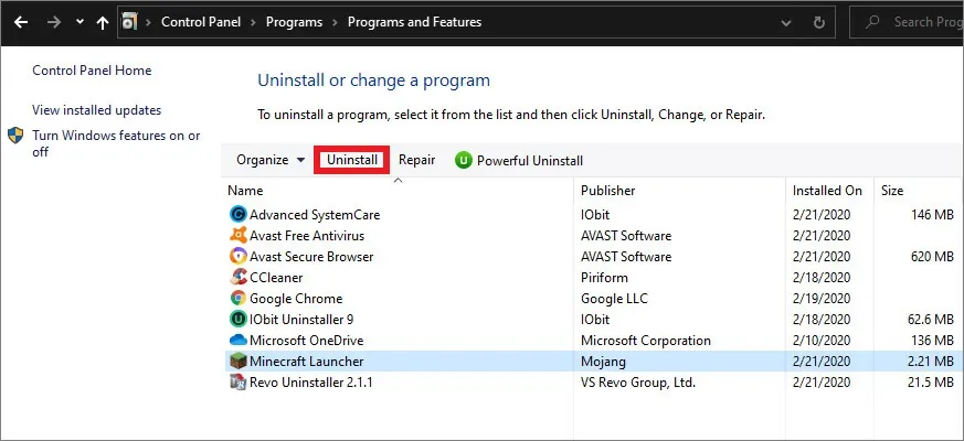 reinstall minecraft