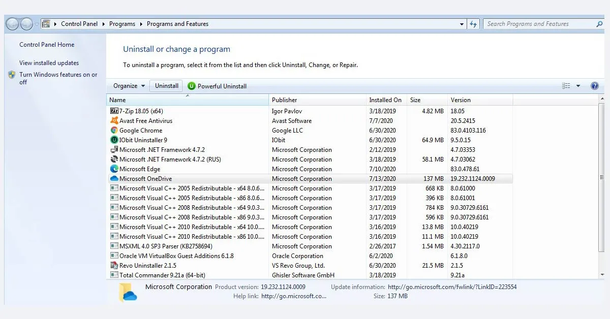 delete onedrive in windows 7, 8, xp