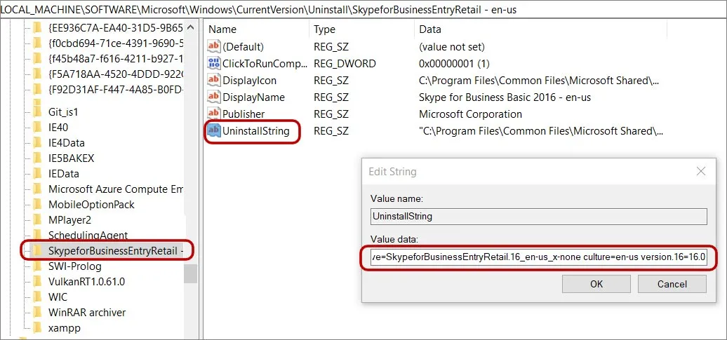uninstall skype in registry editor