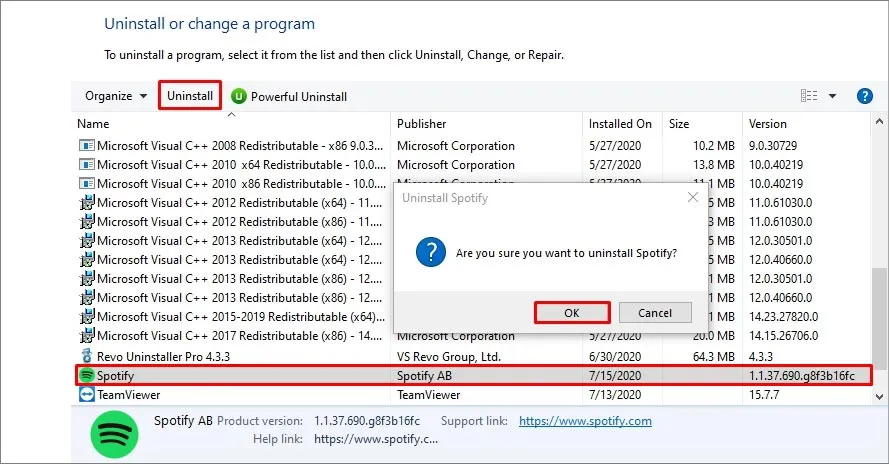 how to delete spotify on windows