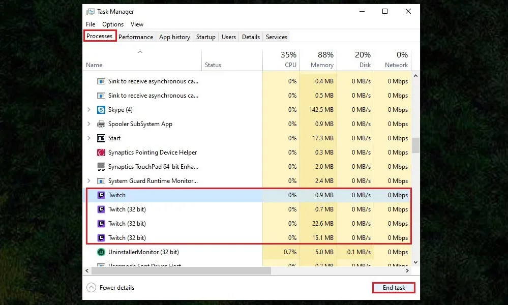 uninstall Twitch Windows 10