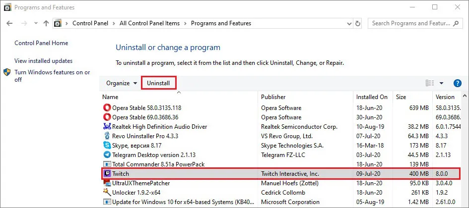how to remove Twitch client