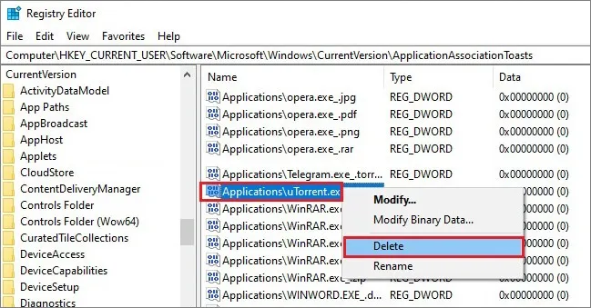 remove utorrent registry entries