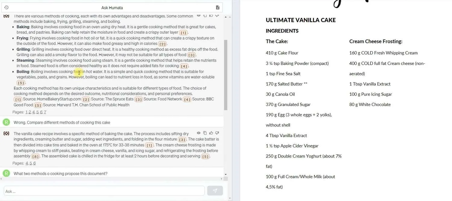 humata ai testing with culinary recipes