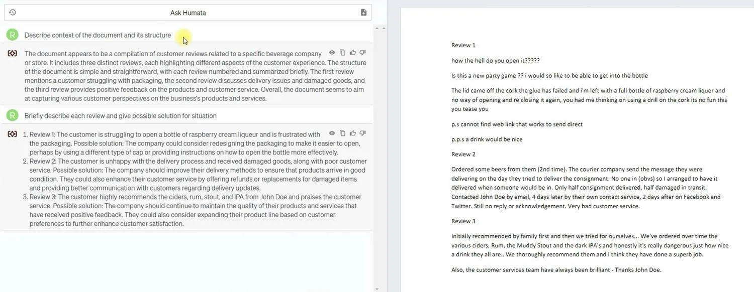 humata ai testing with regular texts