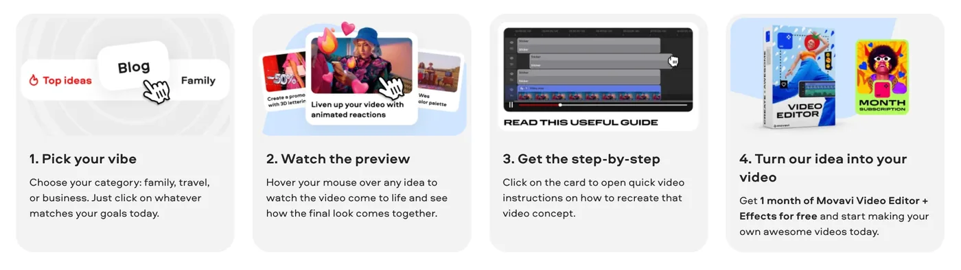 Movavi Ideas: four steps from picking a category to recreating a video concept