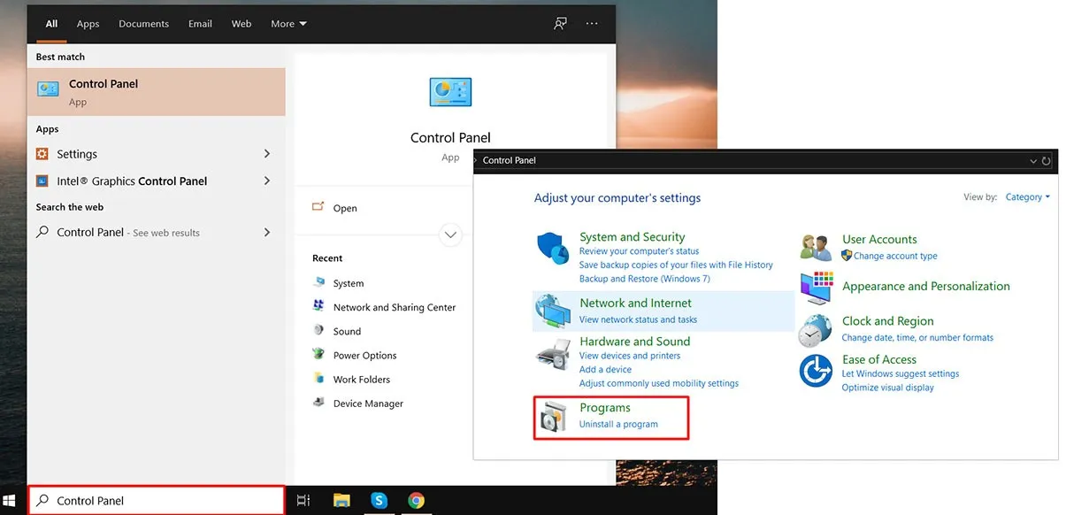 delete programs in control panel