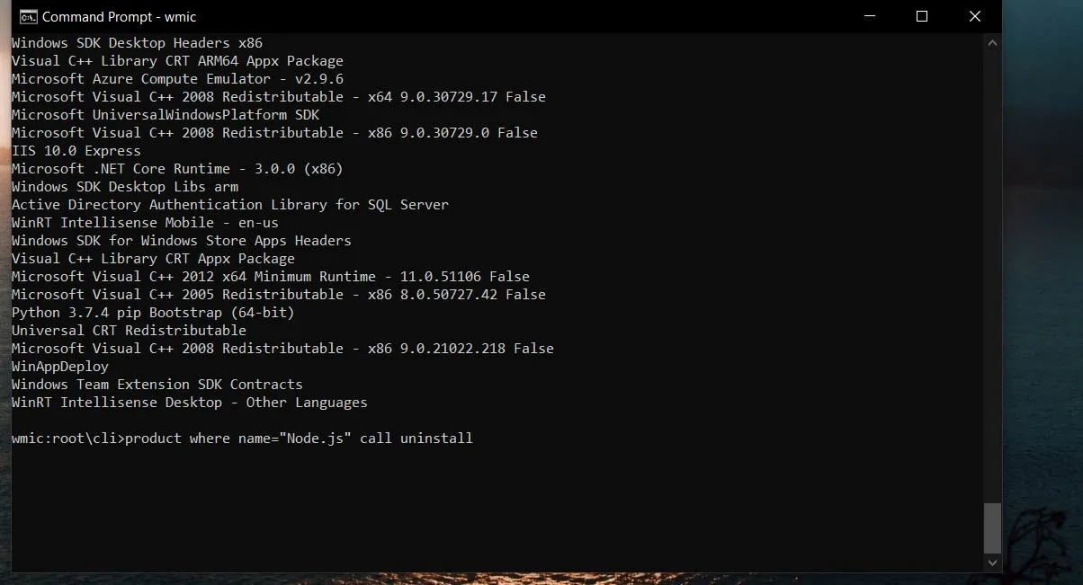 uninstall with command line