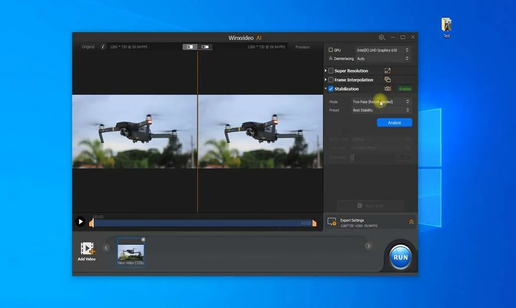 Winxvideo AI video stabilization