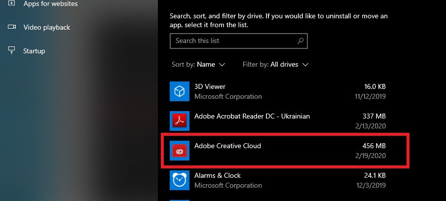 silently uninstall adobe cc 2019