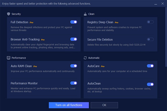 IObit Advanced SystemCare free settings