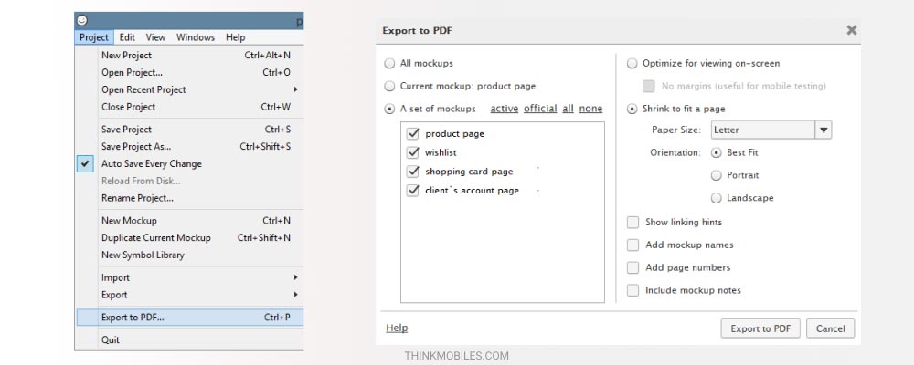 balsamiq wireframes export all