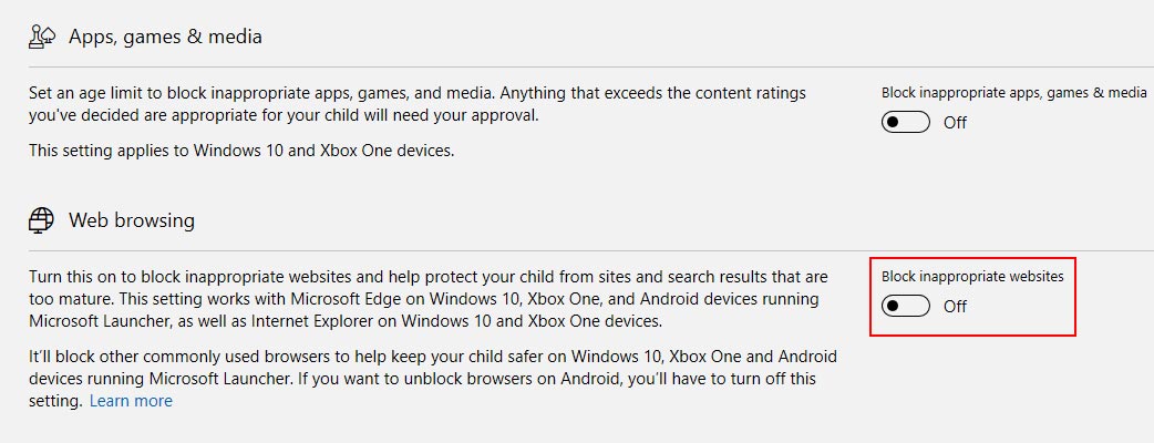 Microsoft parental settings