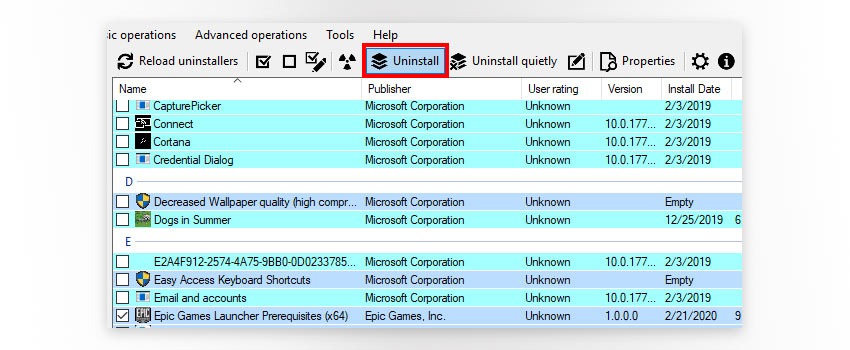 uninstall epic games launcher