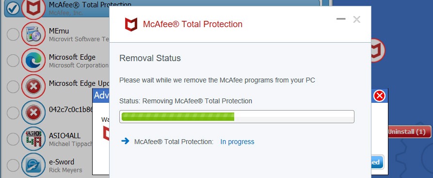 uninstall mcafee security scan