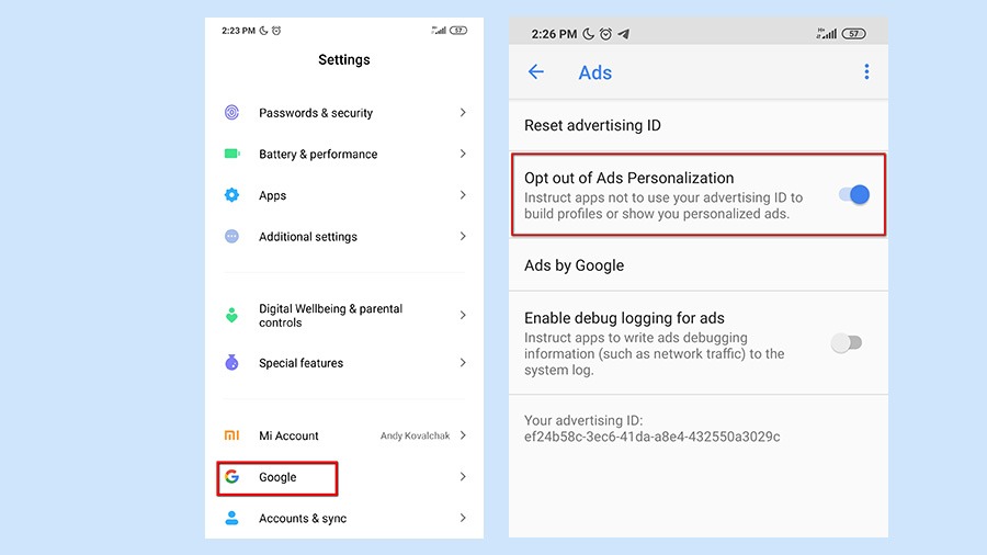 ads personalization Android 