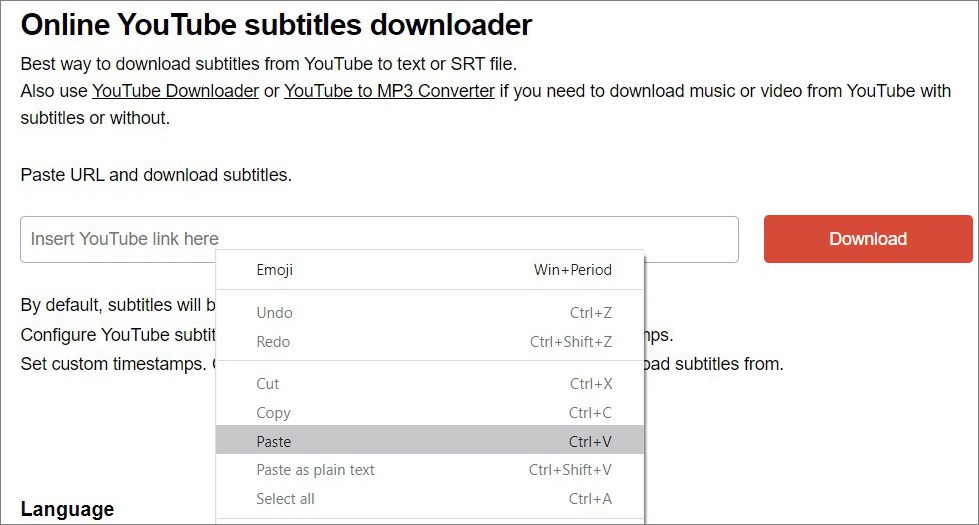 Online YouTube subtitles downloader