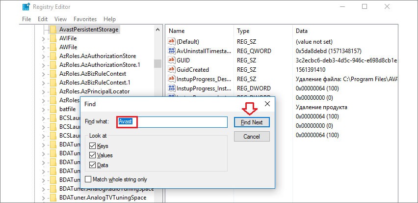 remove avast antivirus from registry