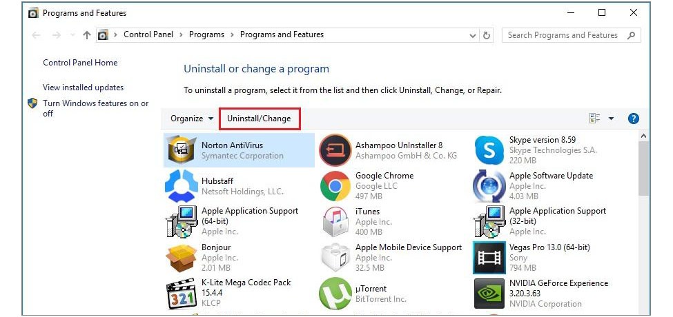 remove Norton Antivirus from Windows 10