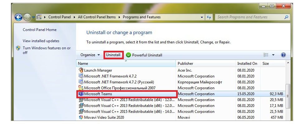 uninstall Microsoft Teams