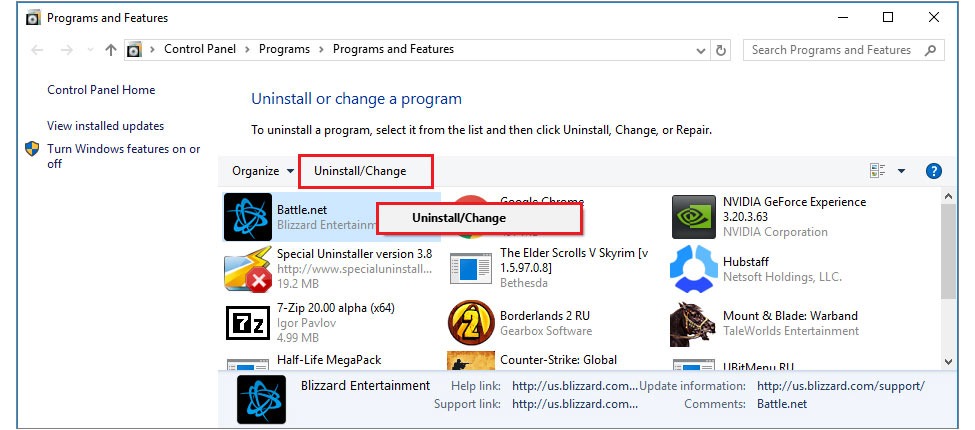 uninstall battlenet