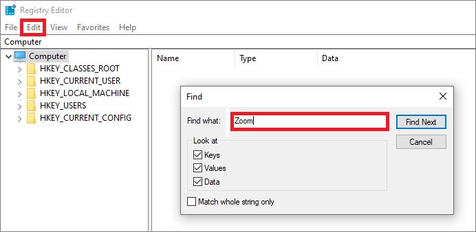 find files in registry