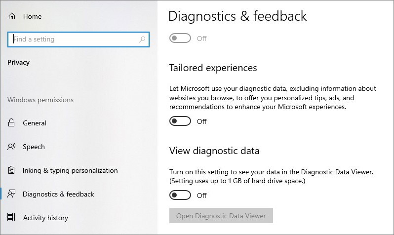 Diagnostics & feedback Windows