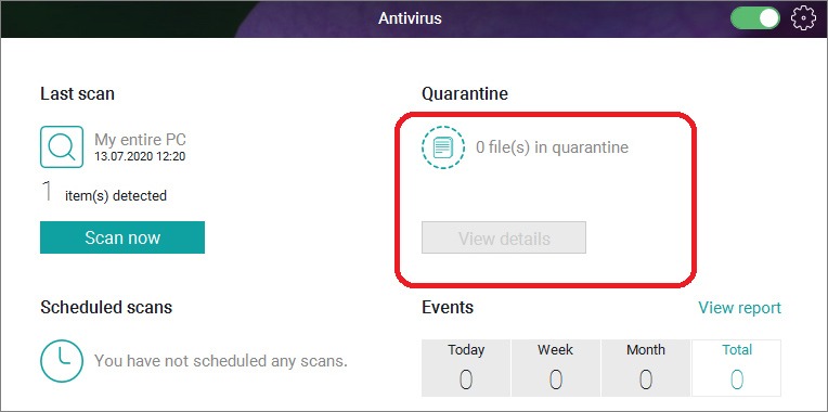 antivirus dll file in quarantine