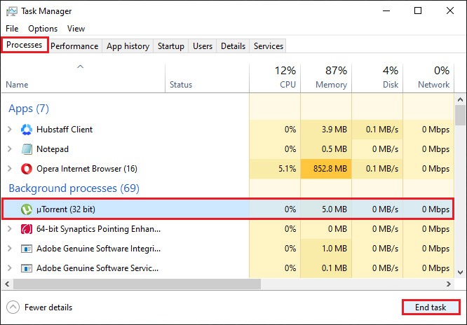 task manager how to end processes
