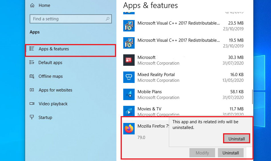 how to place mozilla firefox app in windows 10 completely