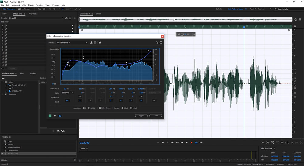 wavepad audio editor mixing two tracks