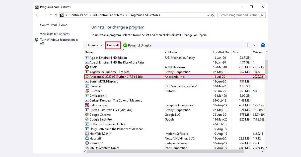 uninstall Apps & Features / Windows 10
